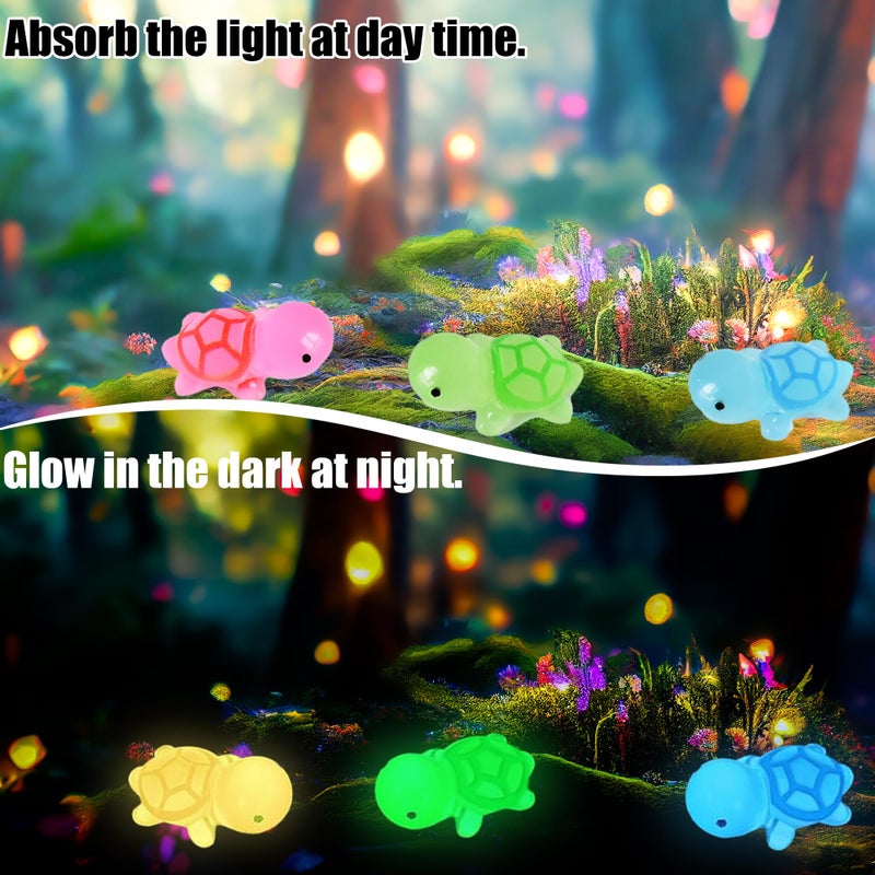 Yuronam 50 PCS Luminous Mini Turtle Miniature Sea Turtle Glow in The Dark Tiny Turtle Figurines for Garden Miniature Moss Landscape Decoration (6 Colors Mini Turtle) - Image 3